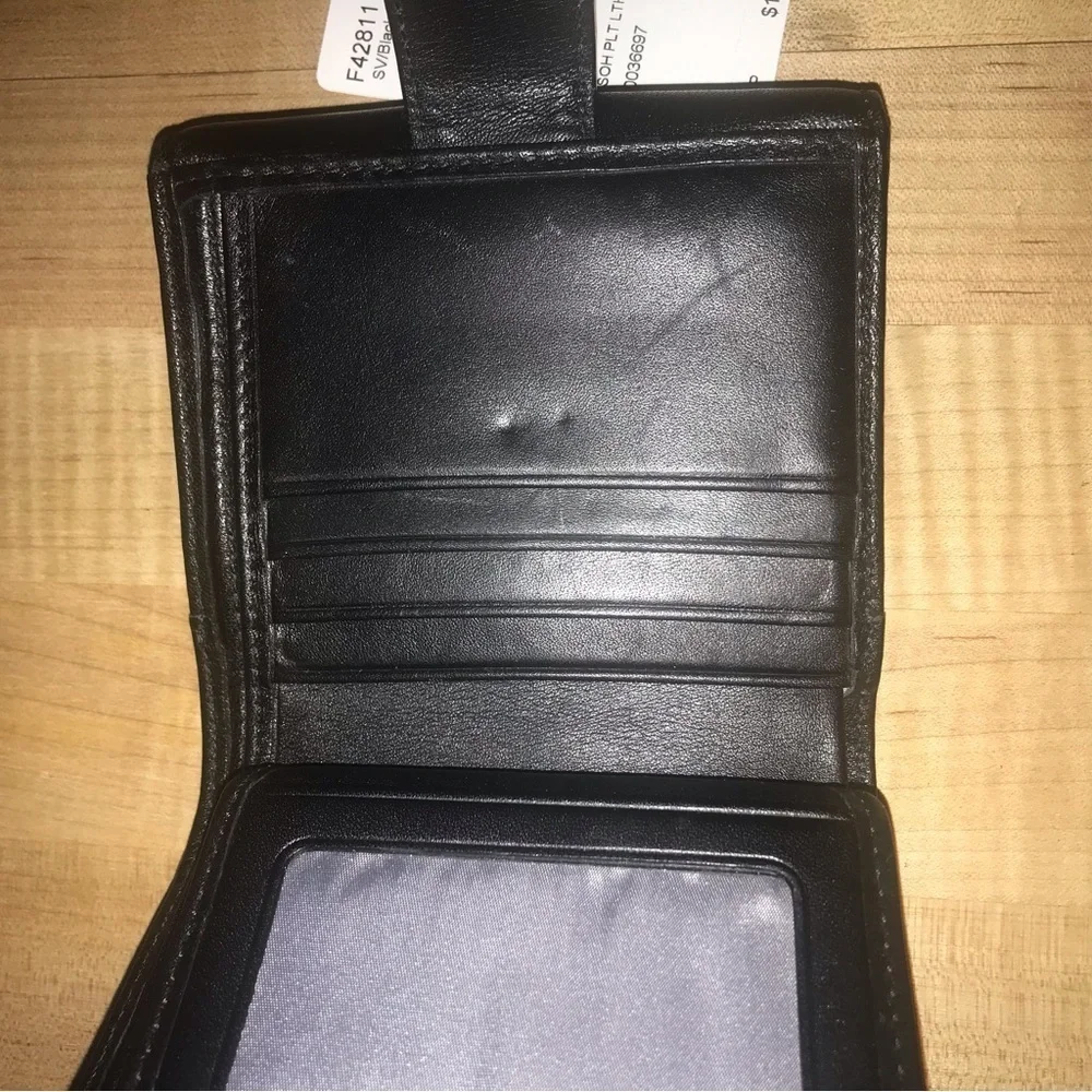 Coach Pleated Leather Black Wallet Snap Front Back - Picture 4 of 12
